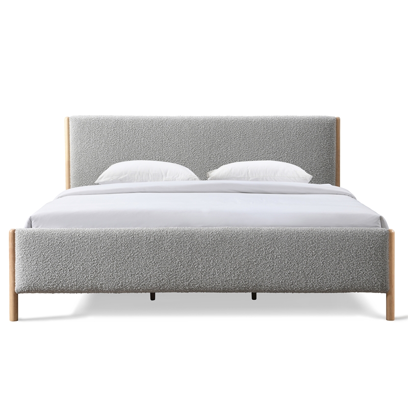 Omax Decor Liana Upholstered Platform King Bed in Gray Boucle Fabric
