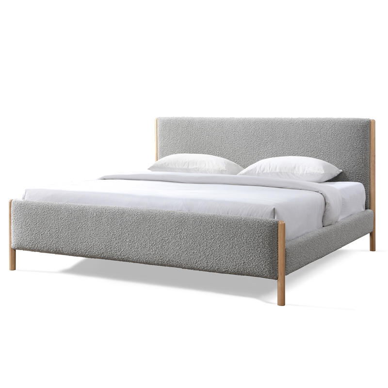 Omax Decor Liana Upholstered Platform King Bed in Gray Boucle Fabric