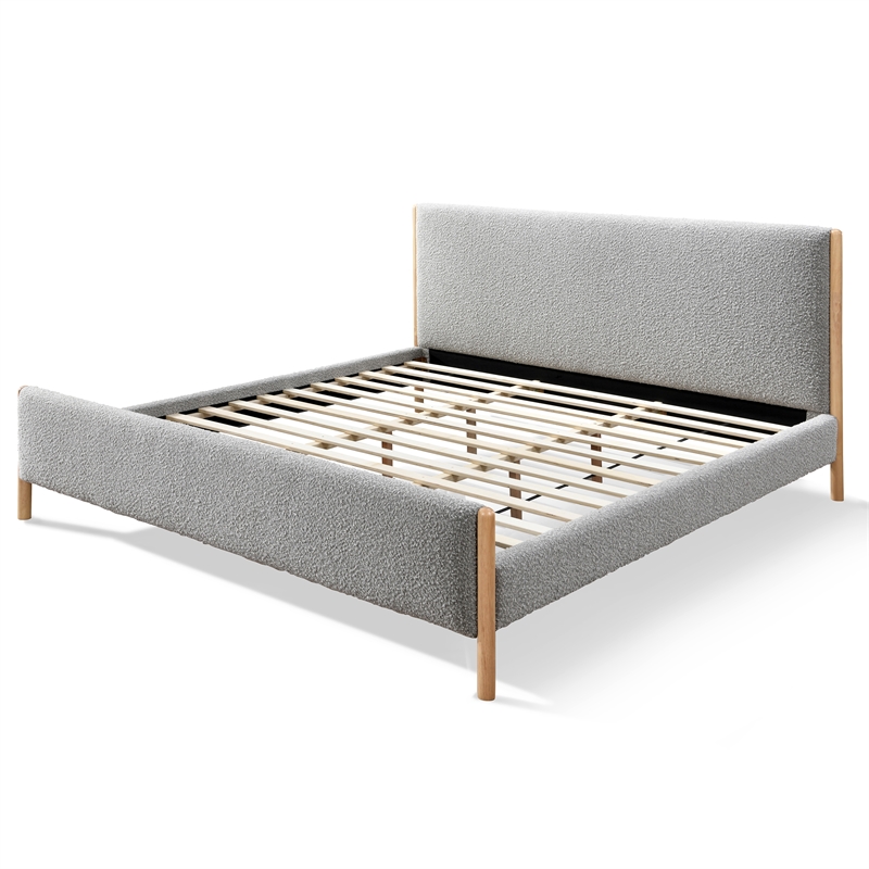 Omax Decor Liana Upholstered Platform King Bed in Gray Boucle Fabric