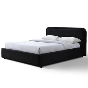 Omax Decor Upholstered Platform Queen Bed in Black Boucle Fabric