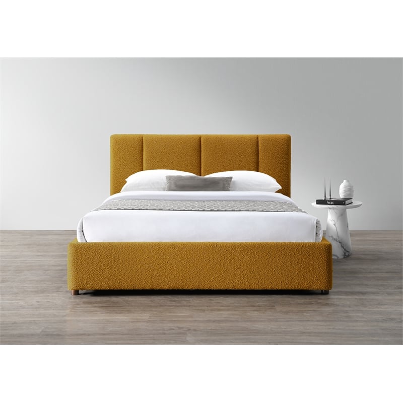 Omax Decor Venice Upholstered Platform Queen Bed in Mustard Boucle Fabric