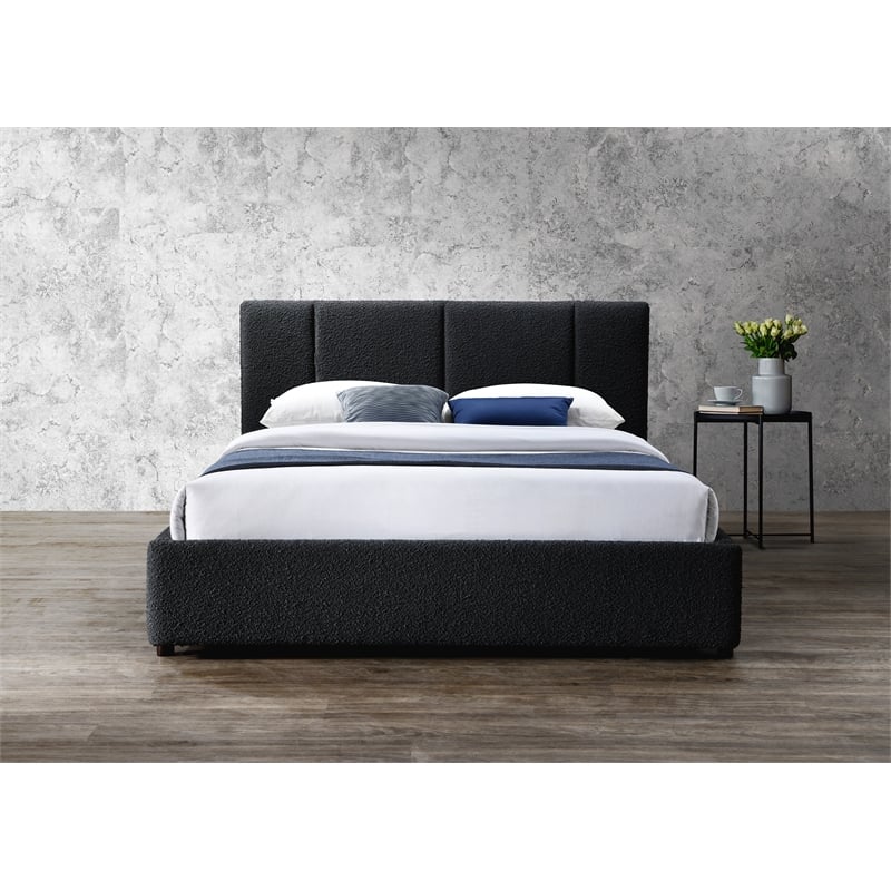 Omax Decor Venice Upholstered Platform Queen Bed in Black Boucle Fabric
