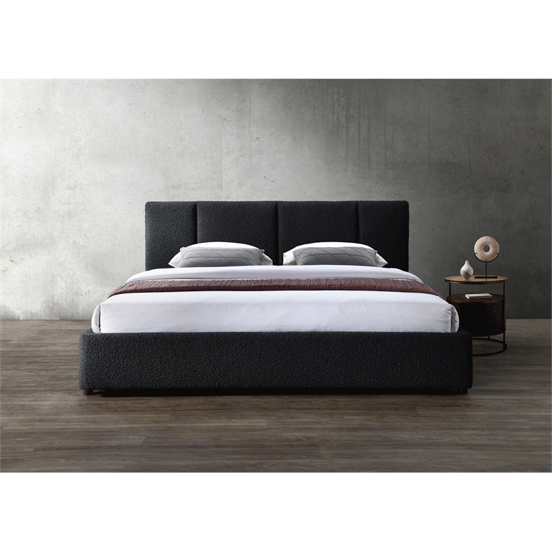Omax Decor Venice Upholstered Platform King Bed in Black Boucle Fabric