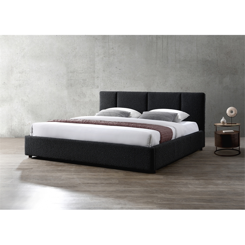 Omax Decor Venice Upholstered Platform King Bed in Black Boucle Fabric