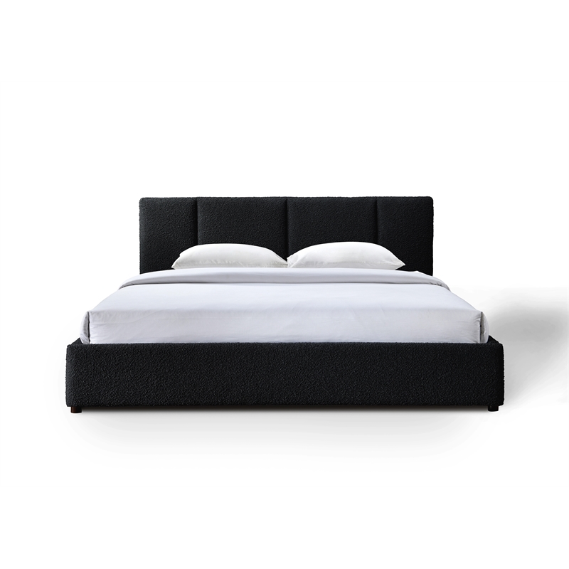 Omax Decor Venice Upholstered Platform King Bed in Black Boucle Fabric