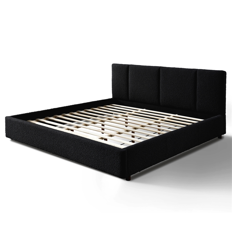 Omax Decor Venice Upholstered Platform King Bed in Black Boucle Fabric