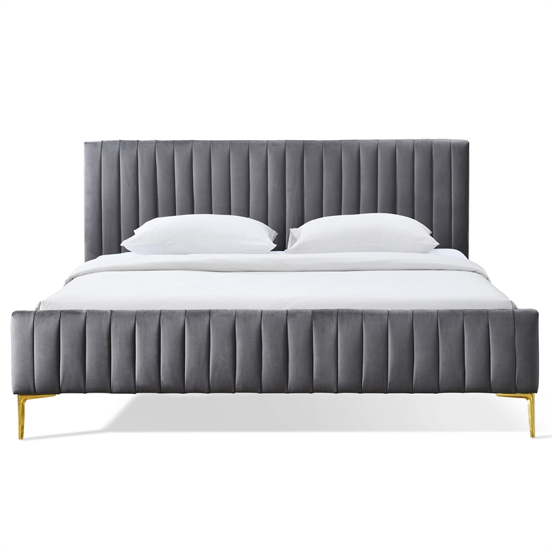 Omax Decor Julia Upholstered Fabric King Platform Bed in Green Velvet