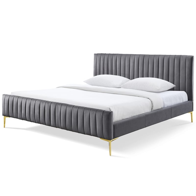 Omax Decor Julia Upholstered Fabric King Platform Bed in Green Velvet