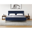 Omax Decor Julia Upholstered Fabric King Platform Bed in Blue Velvet