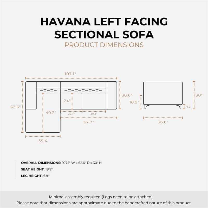 Omax Decor Havana Sectional Modern Tufted Genuine Leather Sofa in Tan