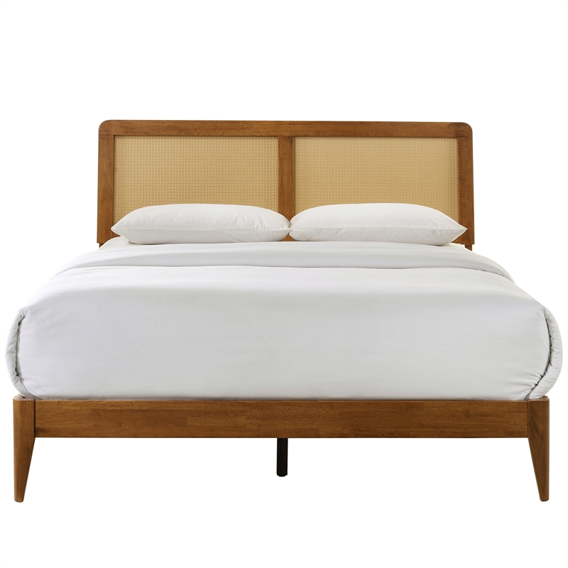 Omax Decor Liam Wooden Queen size Platform Bed with Rattan Headboard