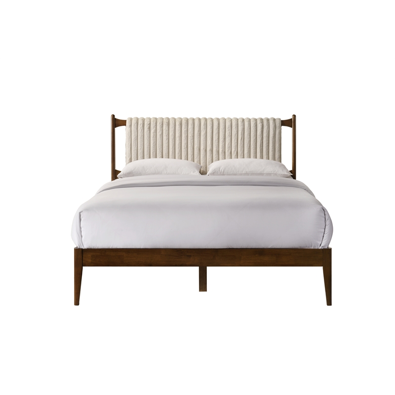 Omax Decor Ella Wooden Queen size Platform Bed in Walnut and Beige