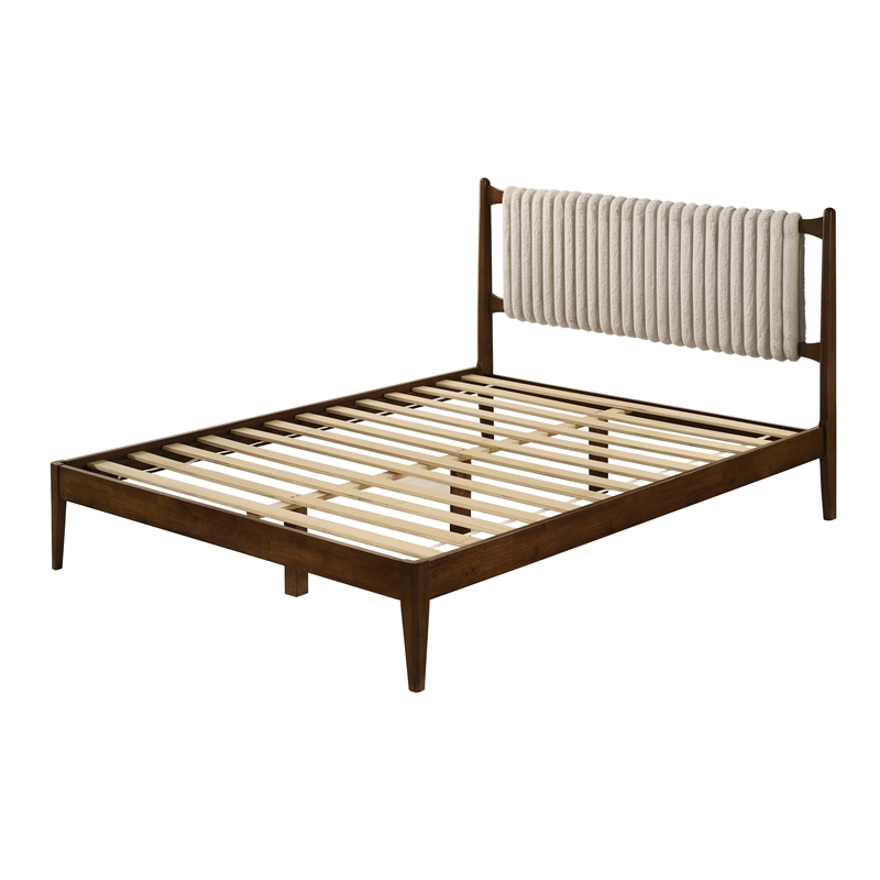 Omax Decor Ella Wooden Queen size Platform Bed in Walnut and Beige