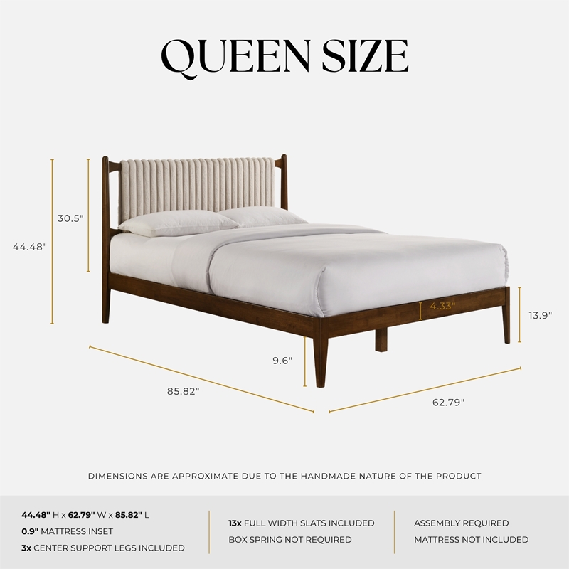 Omax Decor Ella Wooden Queen size Platform Bed in Walnut and Beige