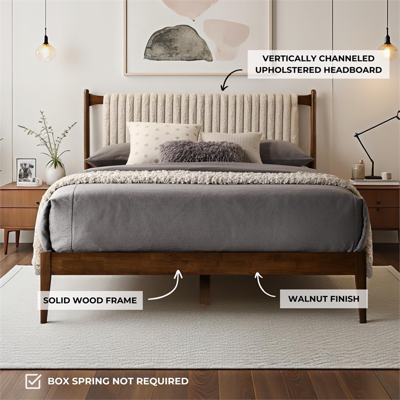 Omax Decor Ella Wooden Queen size Platform Bed in Walnut and Beige
