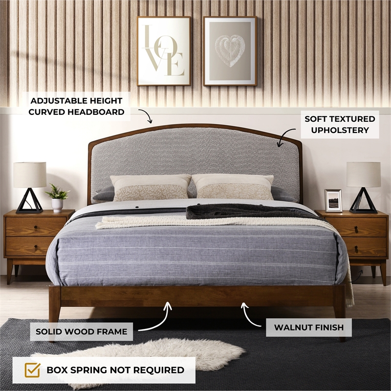 Omax Decor Grace Wooden Queen size Platform Bed in Walnut and Gray