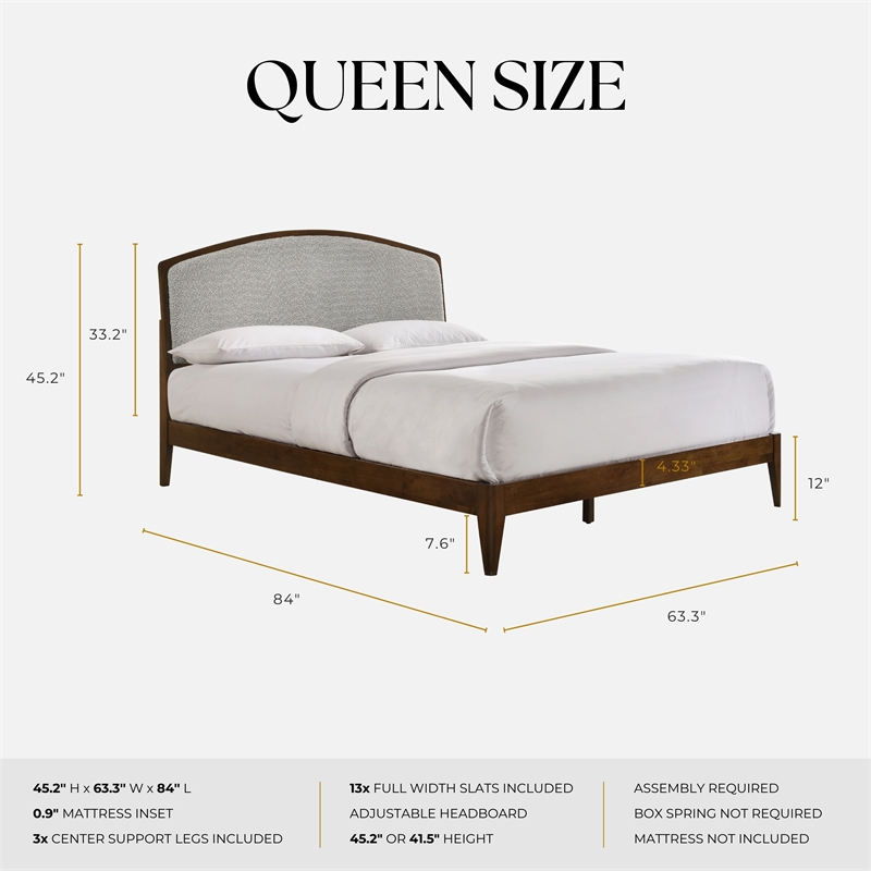 Omax Decor Grace Wooden Queen size Platform Bed in Walnut and Gray
