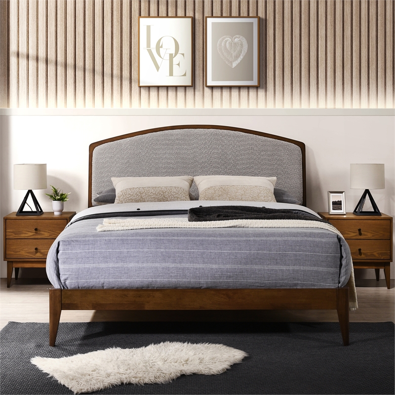 Omax Decor Grace Wooden Queen size Platform Bed in Walnut and Gray