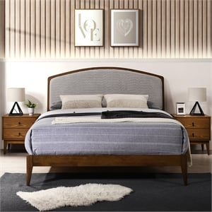 Omax Decor Grace Wooden Queen size Platform Bed in Walnut and Gray