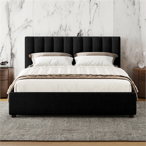 Omax Decor Jaxon Upholstered Platform Queen Bed in Black Boucle Fabric