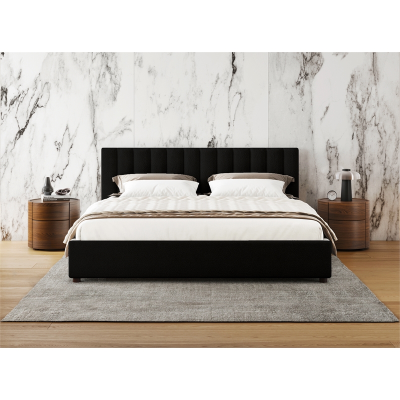 Omax Decor Jaxon Upholstered Platform King Bed in Black Boucle Fabric