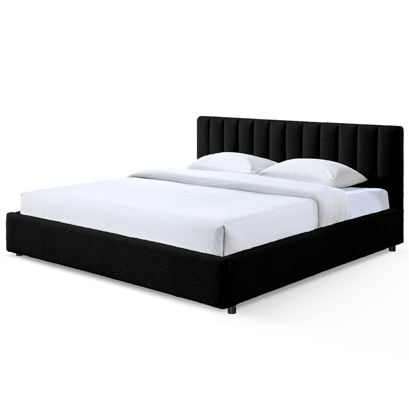 Omax Decor Jaxon Upholstered Platform King Bed in Black Boucle Fabric