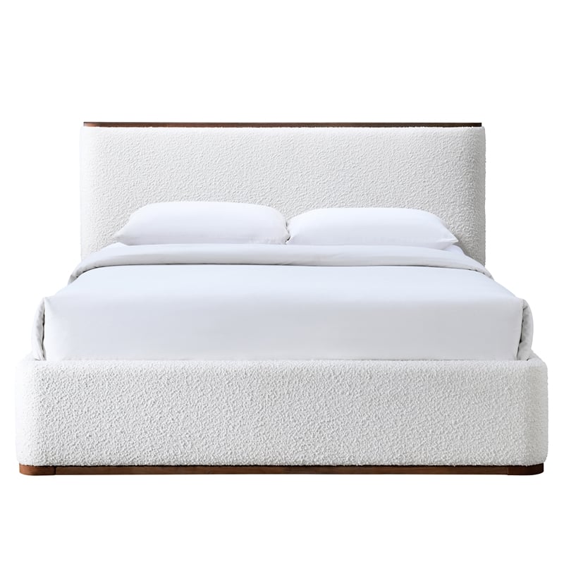 Omax Decor Aspen Upholstered Platform Queen Bed in White Cream Boucle Fabric