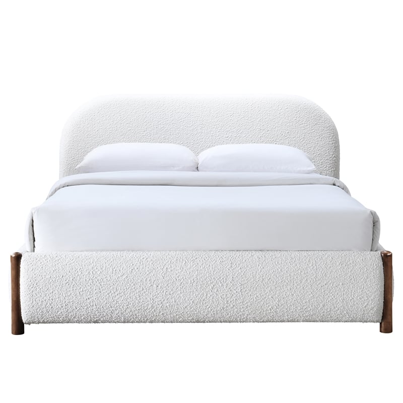 Omax Decor Valencia Upholstered Platform Queen Bed in White Cream Boucle Fabric