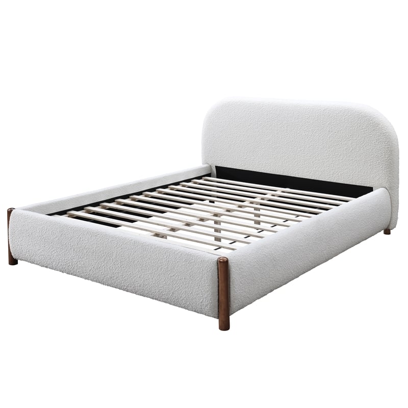 Omax Decor Valencia Upholstered Platform King Bed in White Cream Boucle Fabric