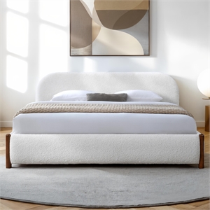 Omax Decor Valencia Upholstered Platform King Bed in White Cream Boucle Fabric