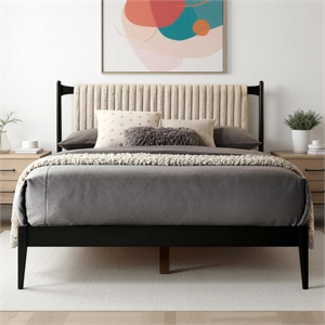 Omax Decor Ella Wooden Queen size Platform Bed in Black and Beige