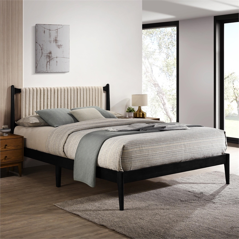 Omax Decor Ella Wooden Queen size Platform Bed in Black and Beige