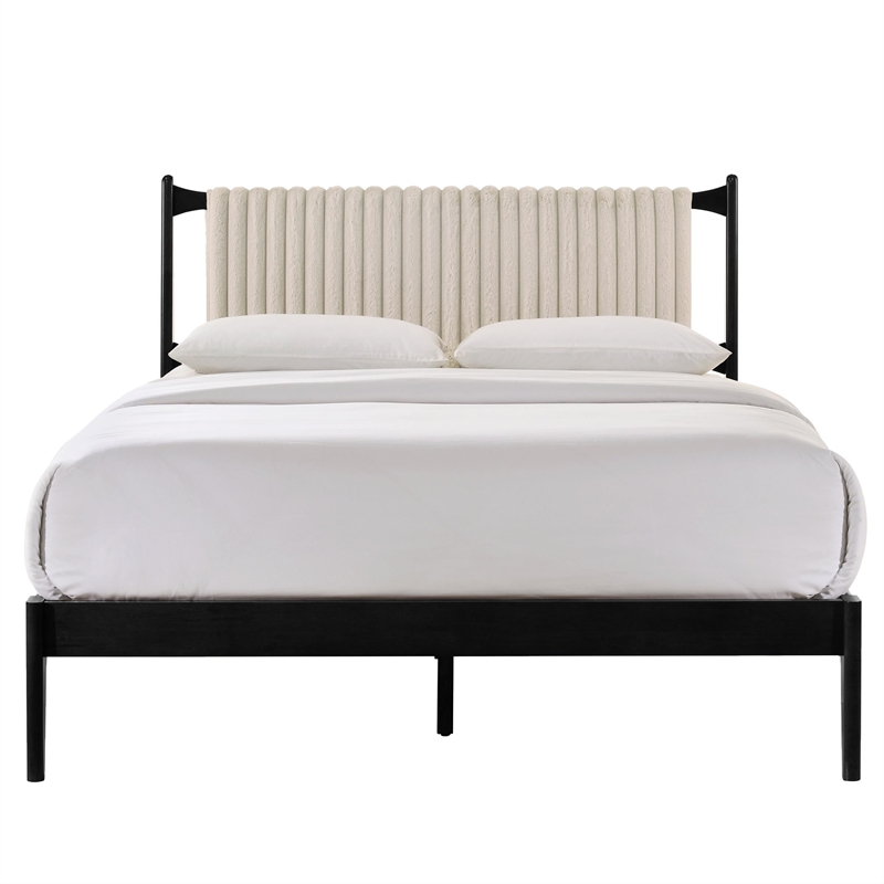 Omax Decor Ella Wooden Queen size Platform Bed in Black and Beige