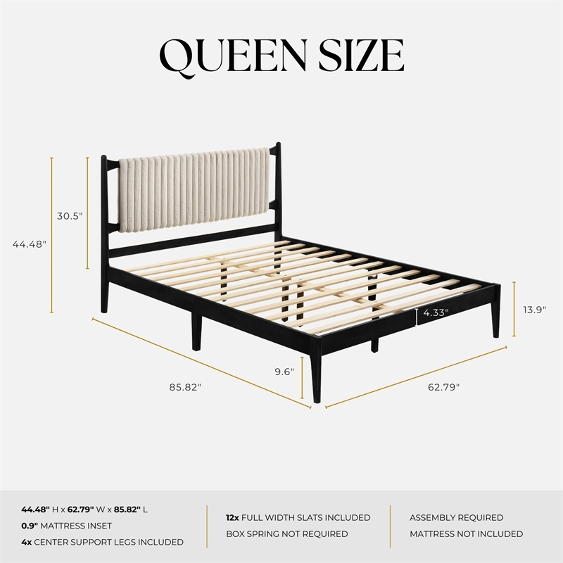 Omax Decor Ella Wooden Queen size Platform Bed in Black and Beige