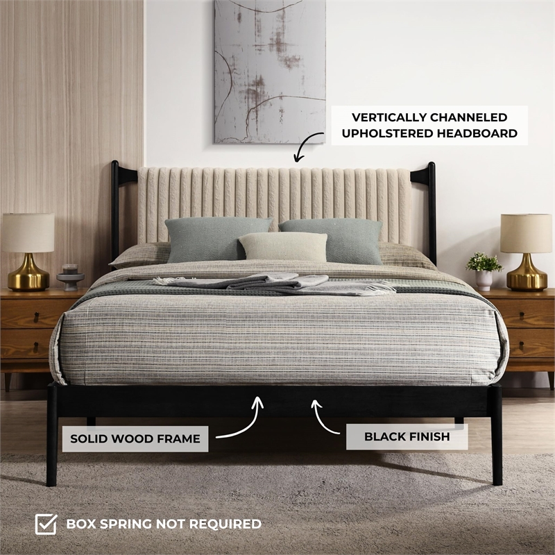 Omax Decor Ella Wooden Queen size Platform Bed in Black and Beige