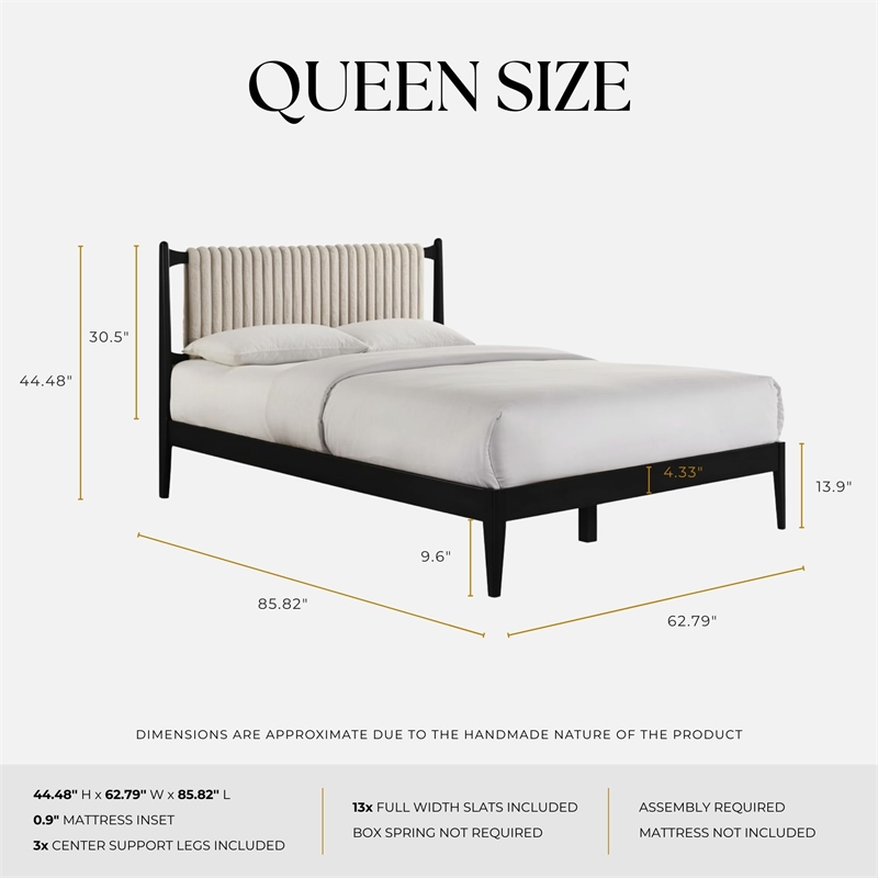 Omax Decor Ella Wooden Queen size Platform Bed in Black and Beige