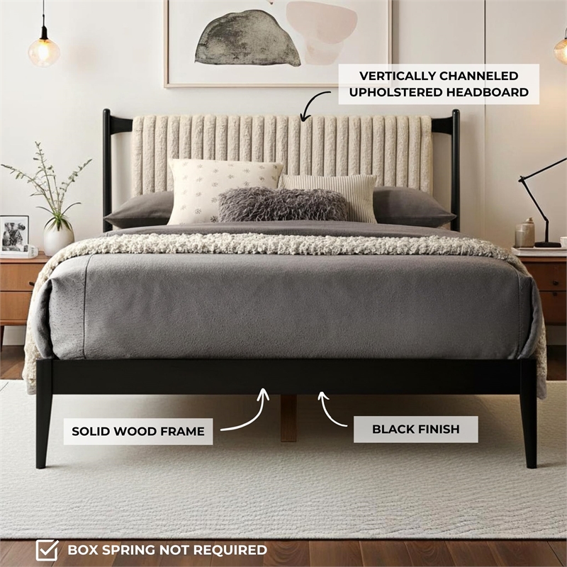 Omax Decor Ella Wooden Queen size Platform Bed in Black and Beige