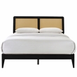 Omax Decor Liam Wooden Queen size Platform Bed with Rattan Headboard in Black