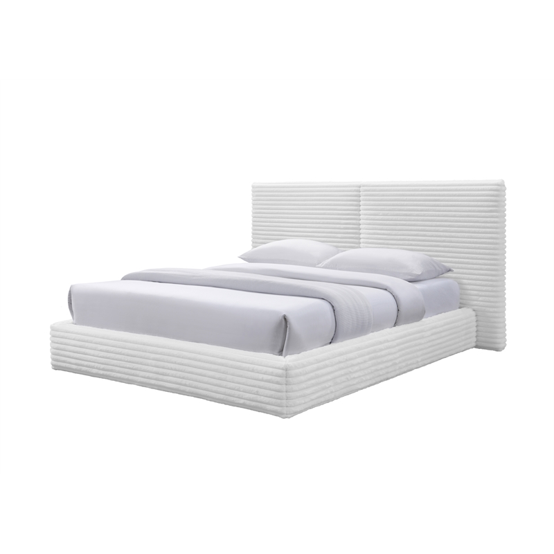Omax Decor Lucia Fabric Upholstered Platform Queen Bed in White