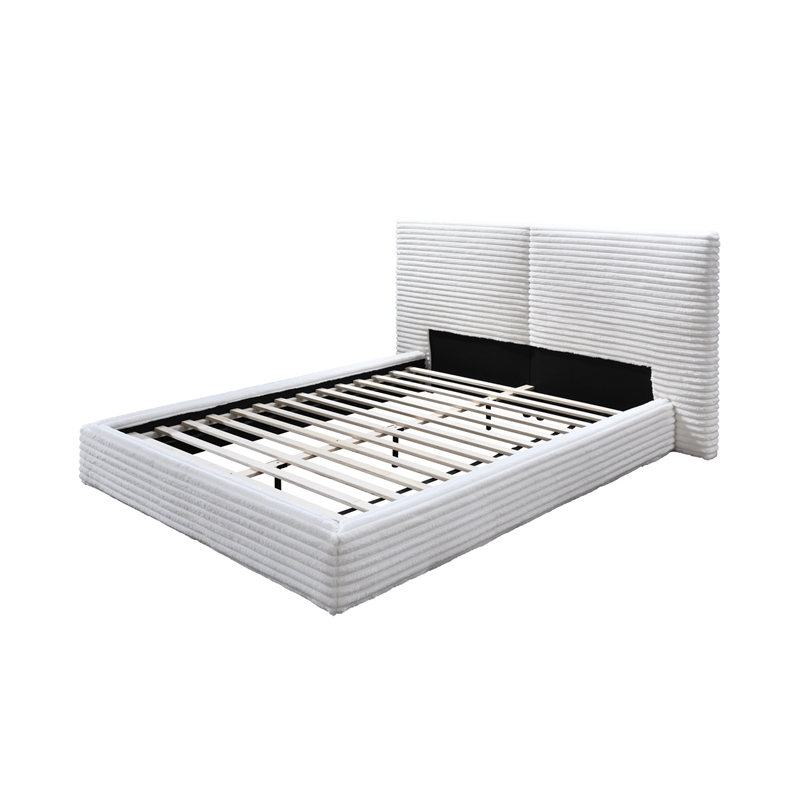 Omax Decor Lucia Fabric Upholstered Platform Queen Bed in White