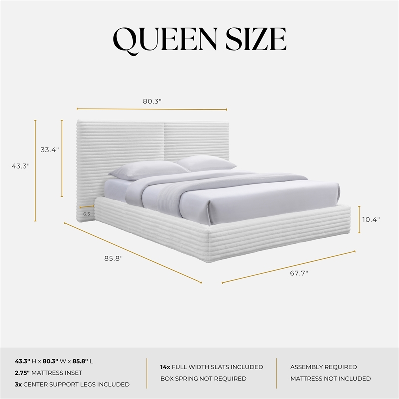 Omax Decor Lucia Fabric Upholstered Platform Queen Bed in White