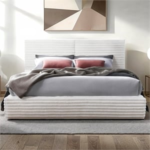 Omax Decor Lucia Fabric Upholstered Platform Queen Bed in White