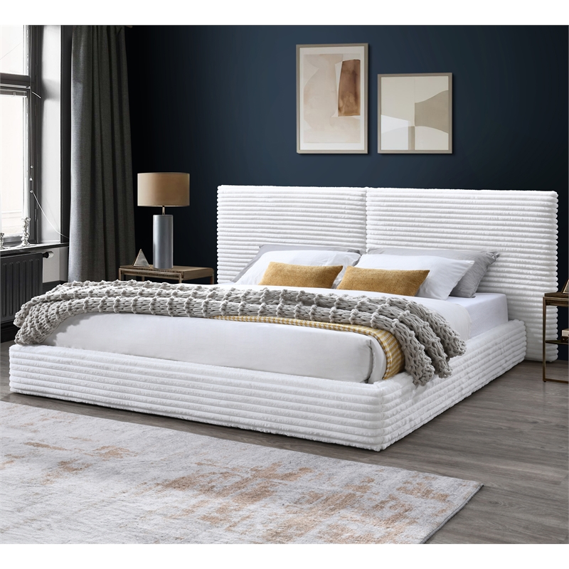 Omax Decor Lucia Fabric Upholstered Platform King Bed in White