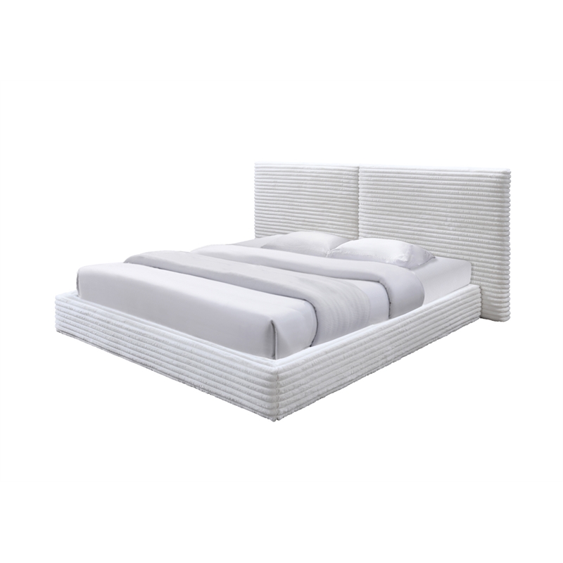 Omax Decor Lucia Fabric Upholstered Platform King Bed in White