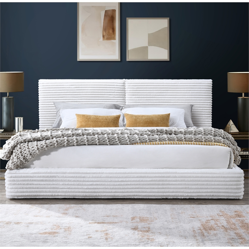 Omax Decor Lucia Fabric Upholstered Platform King Bed in White