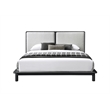 Omax Decor Nord Queen Size Wood Platform Bed in Black and Cream Beige Boucle