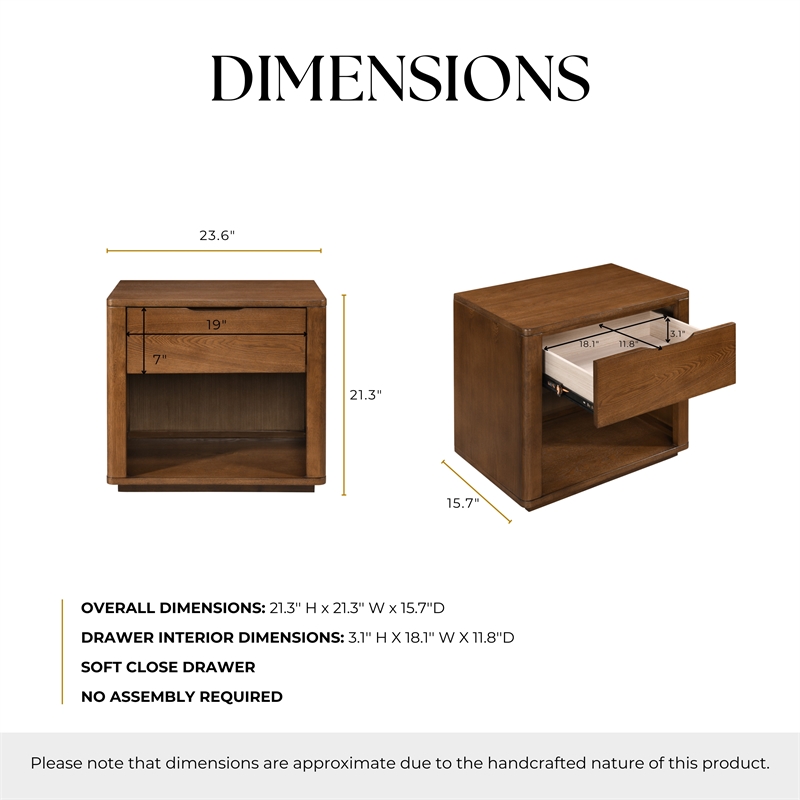Omax Decor Venice Modern Nightstand with Soft Close Drawer in Walnut Finish