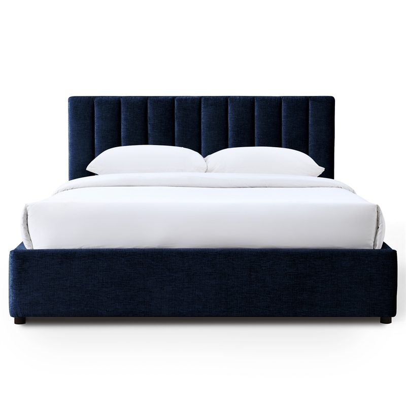 Omax Decor Jaxon Fabric Upholstered Platform Queen Bed in Blue