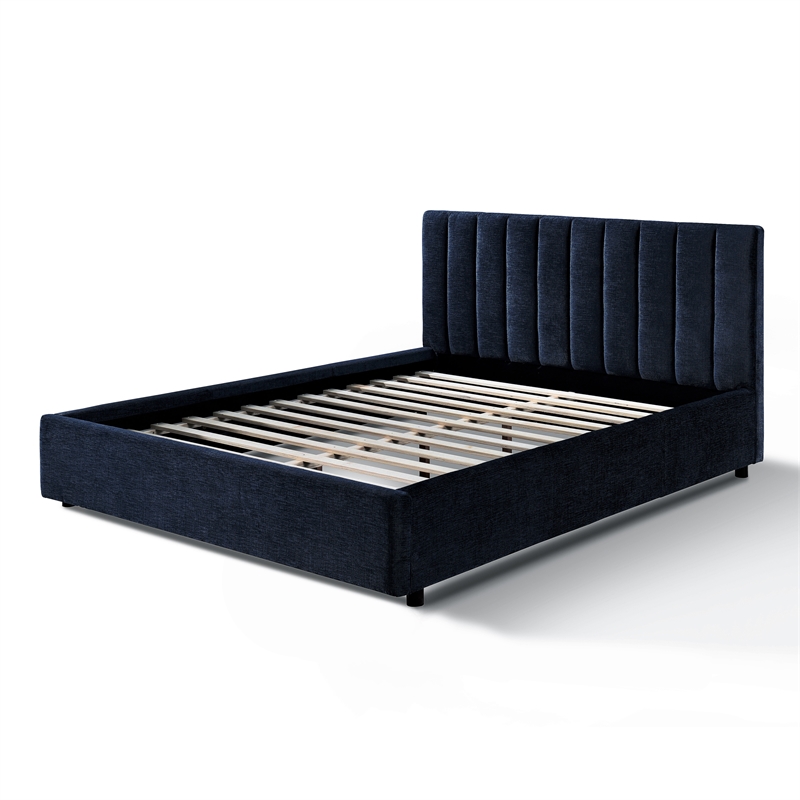 Omax Decor Jaxon Fabric Upholstered Platform Queen Bed in Blue