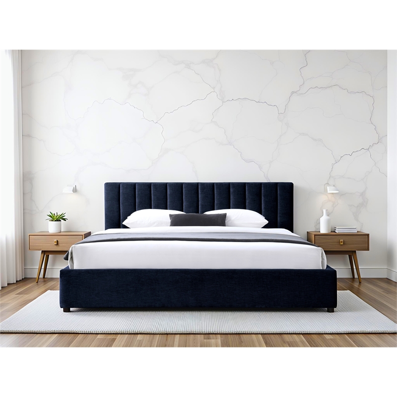 Omax Decor Jaxon Upholstered Platform King Bed in Blue Fabric
